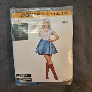 Celebrate Women's Sailor Costume Dress Hat Halloween Nautical‎  Party L 12 14